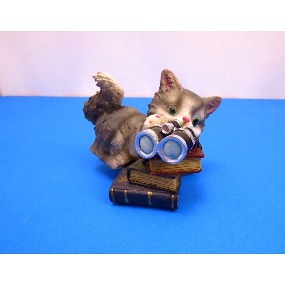 Cat Book Binoculars Resin Figure Statue Paperweight